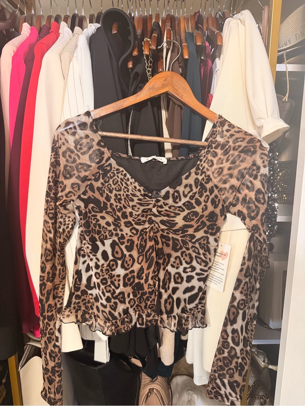 NWT Leopard Print Long-Sleeve Women's Top - Brown